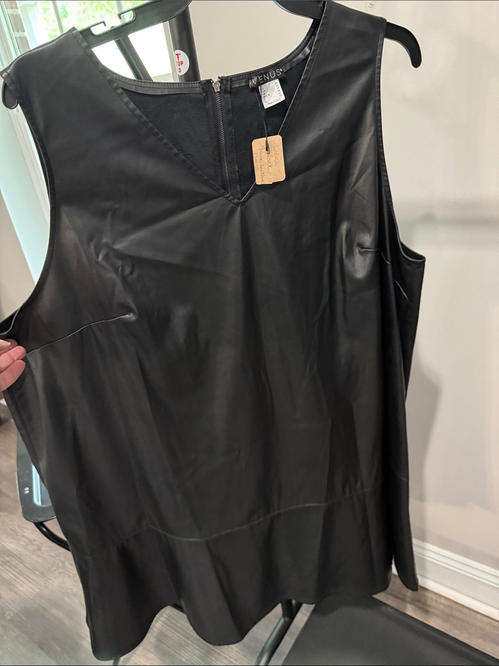 VENUS Black Faux Leather Sleeveless Tunic Dress